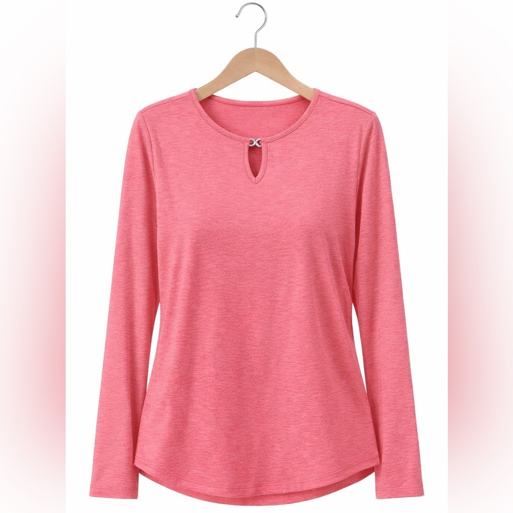 Basic Layering Pink Long Sleeve Keyhole Top - Picture 3 of 3